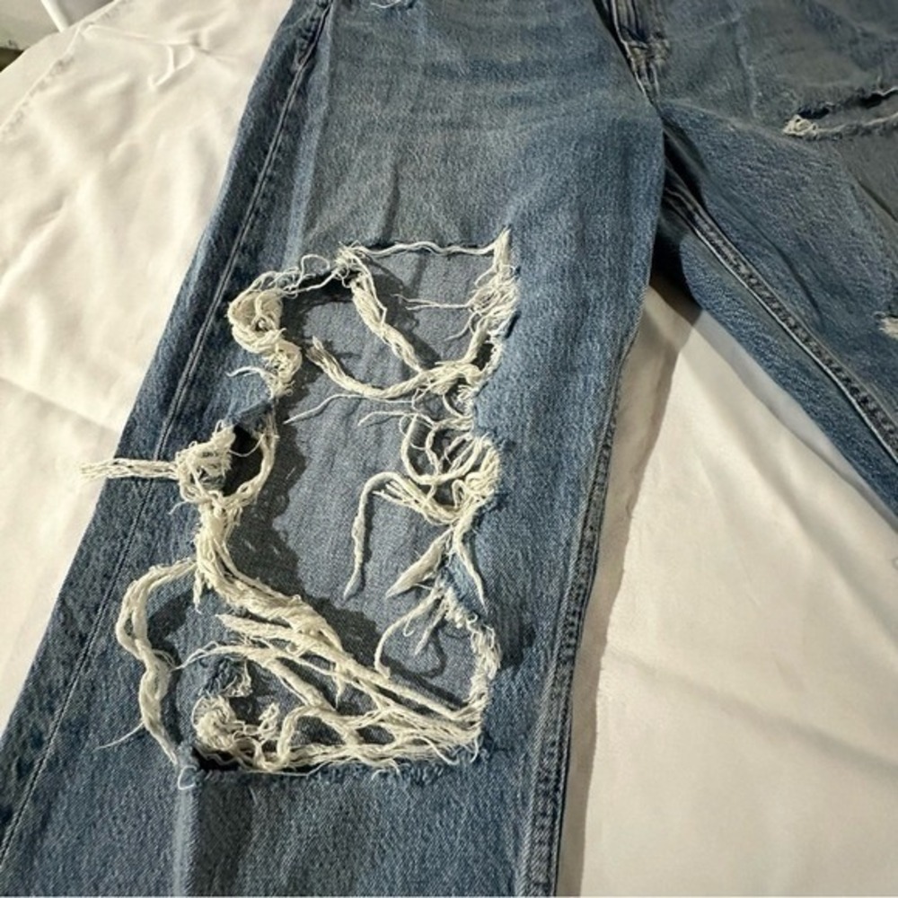 Aeropostale High Rise Baggy Distressed Jeans Blue 14 Reg 100% Cotton - Picture 10 of 14
